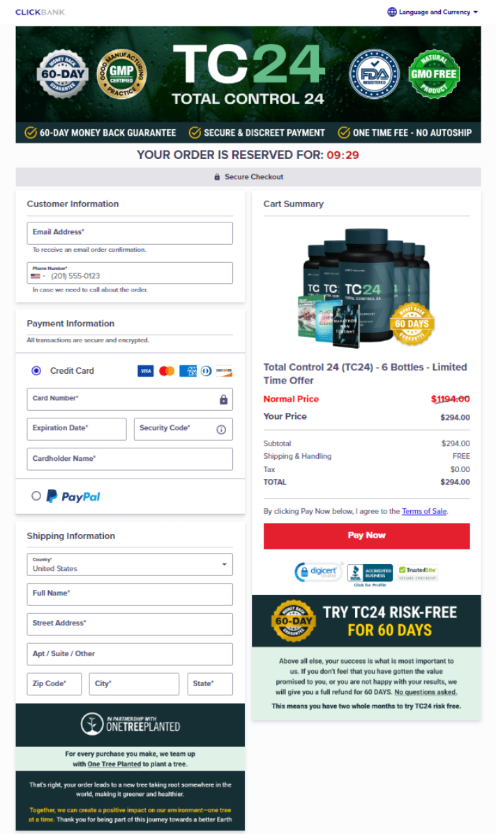 TC24 secure checkout page for safe online payment